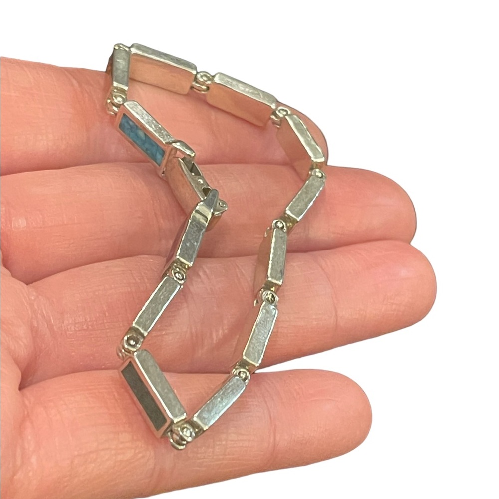 Vintage sterling silver 925  multi color crushed stone link bracelet Hallmarked - Picture 12 of 12